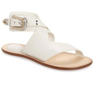 Rag & Bone Ventura White Leather Ankle Strap Silver-Gold Buckle sandal. Sz 8